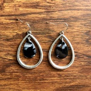 Black Marble Hoop Earrings